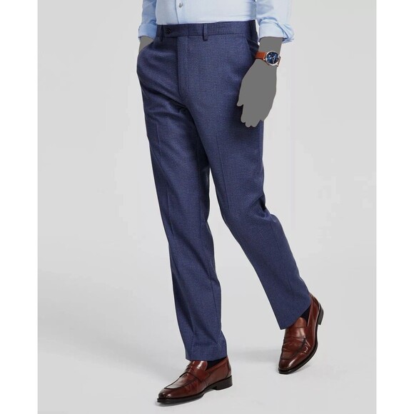 NWT $95 Ralph Lauren Norton Ultraflex Blue Check Flat Front Pants Men 38x30 (B1) - Picture 1 of 9